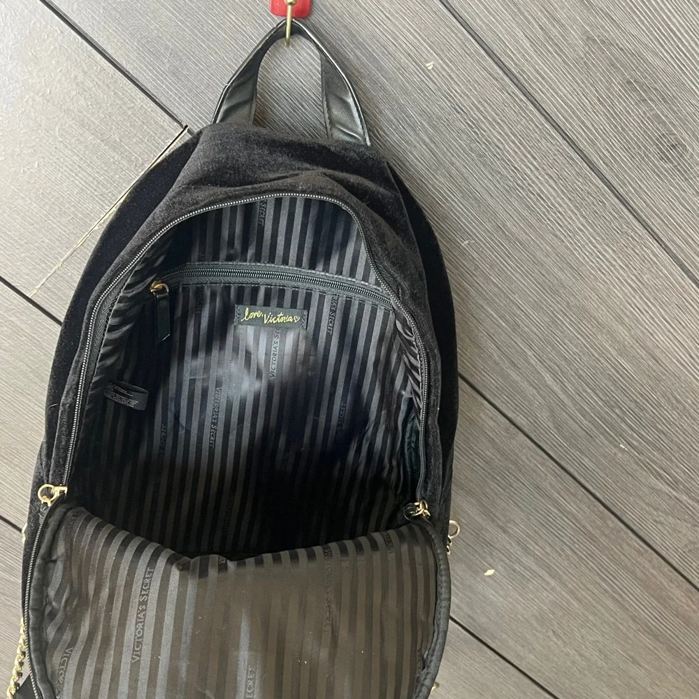 Victoria's Secret Women's Velvet Studded Backpack Black Gold Mini Chic Y2K